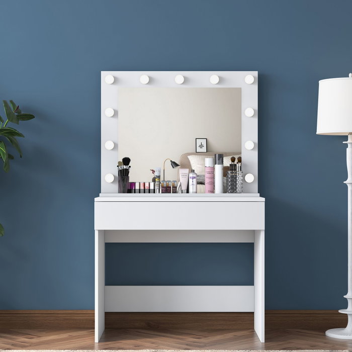 Hanah Home BJ120 - 2916 Mesa de Maquillaje Blanca con Espejo e Iluminación Hanah Home BJ120 - 2916 Mesa de Maquillaje Blanca con Espejo e Iluminación